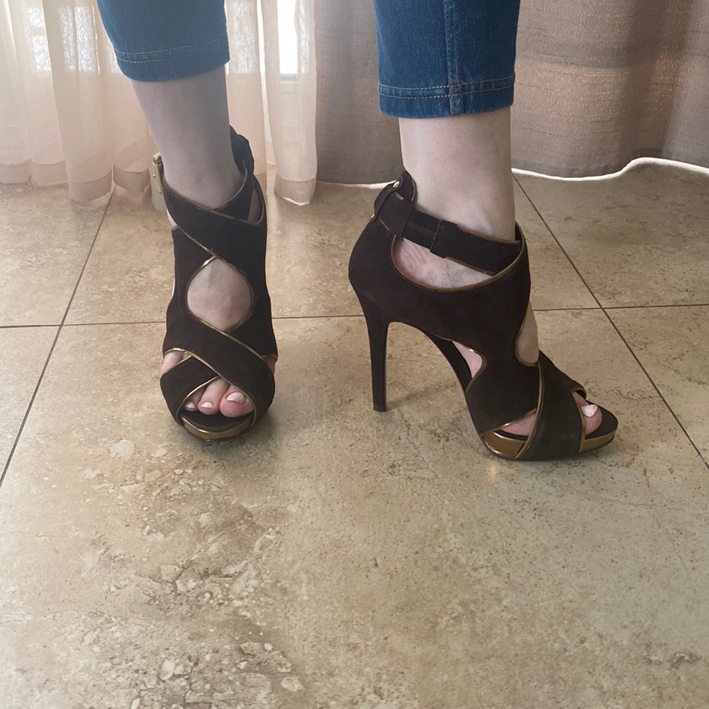 Marciano Brown Multi Suede Platform Heels NWOT 2000s Y2K